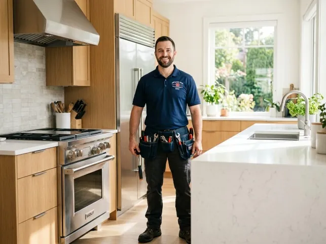 Appliance Repair Hero technician in a Bow, NH kitchen after an appliance repair
